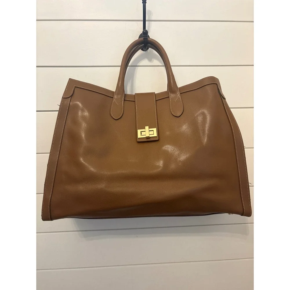 CLAUDIA Firenze made in ITALY Cognac Brown Leather Large Purse Bag Gold Lock